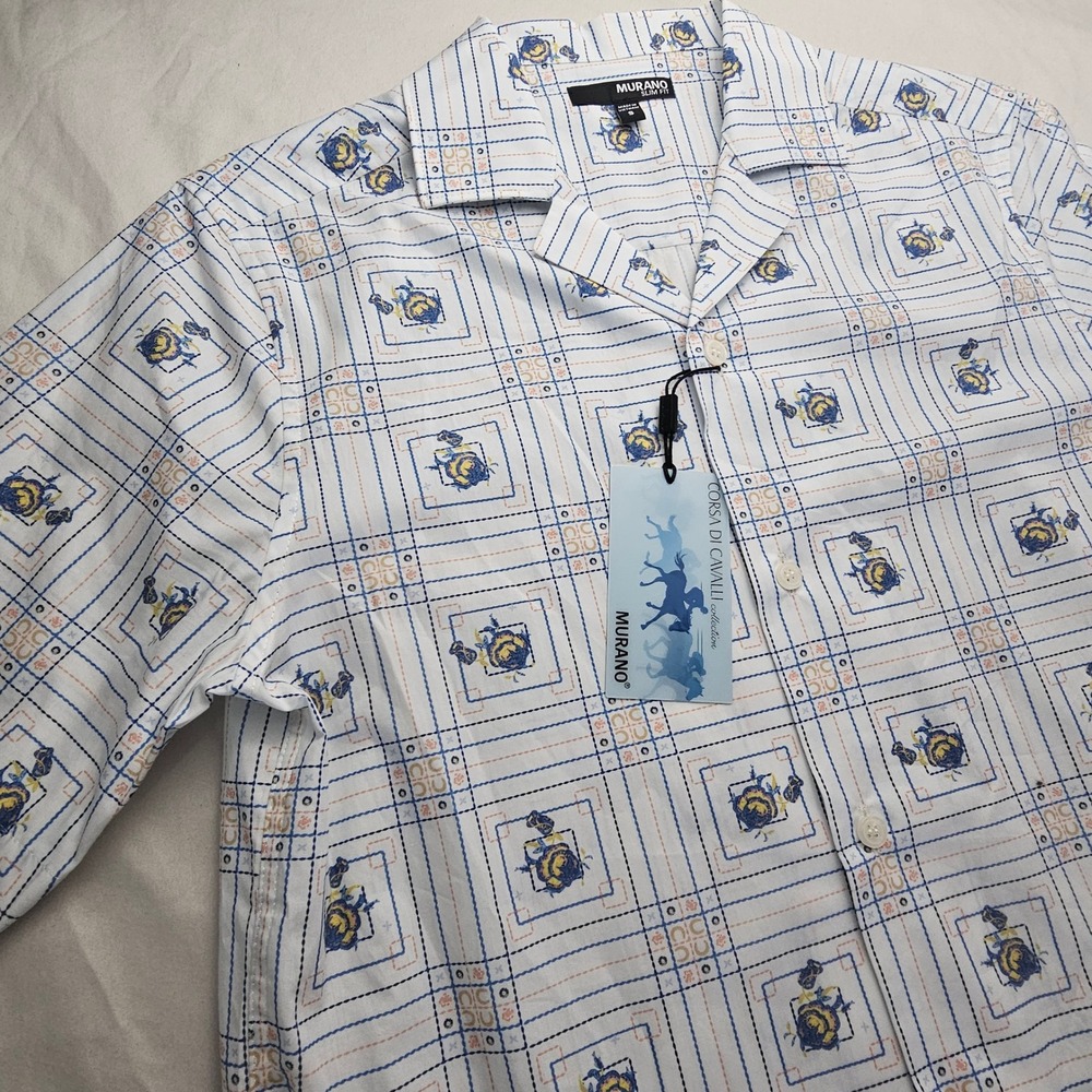 Murano S Corsa Di Cavalli Geo Floral Short Sleeve Button Down Shirt NWT 1255